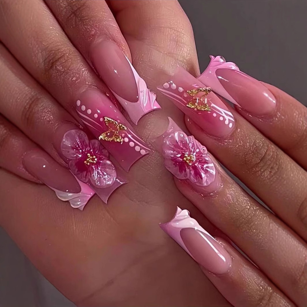 Pressed Flower Art - 24 Buah Kuku Tekan Persegi Dapat