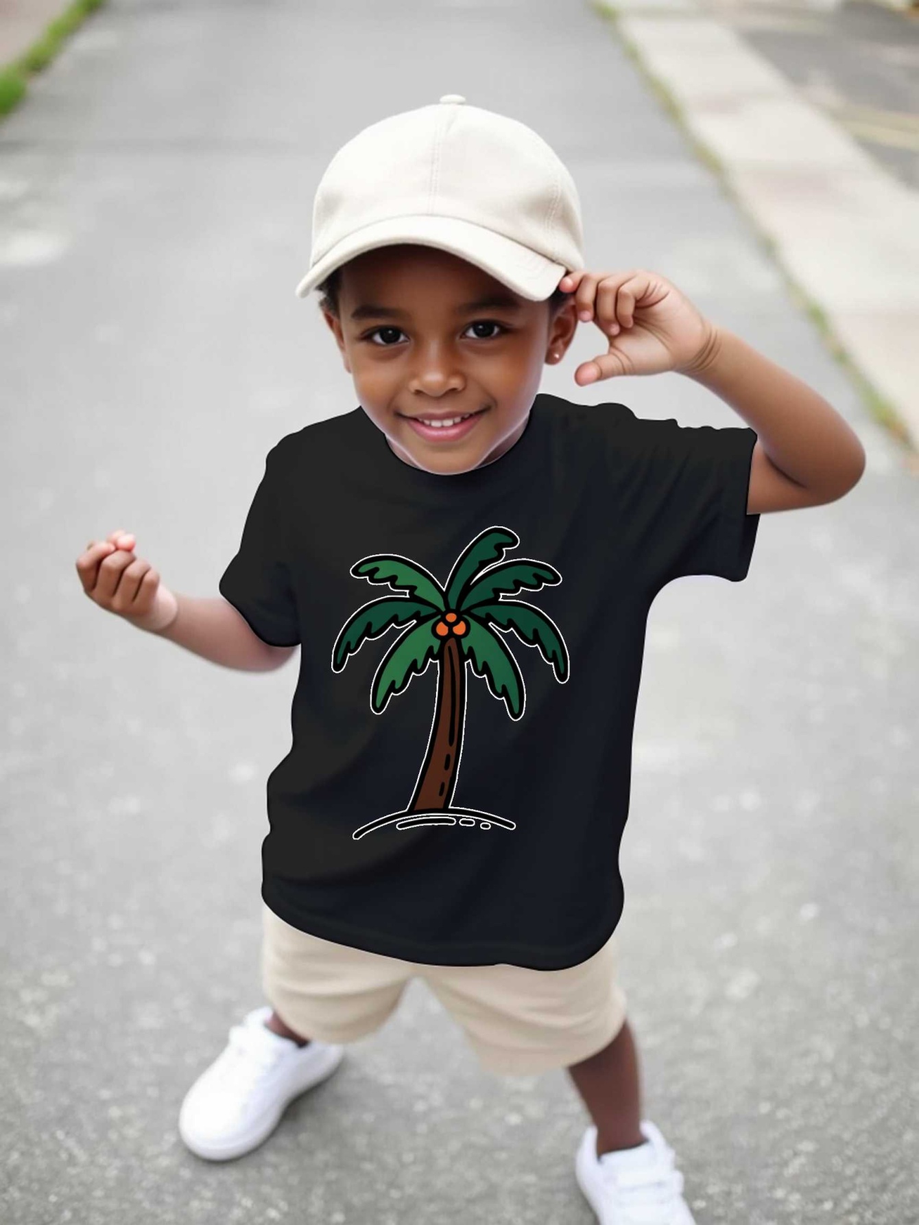Family Tree Print - Kaos Cetak Grafis Pohon Kelapa Kartun
