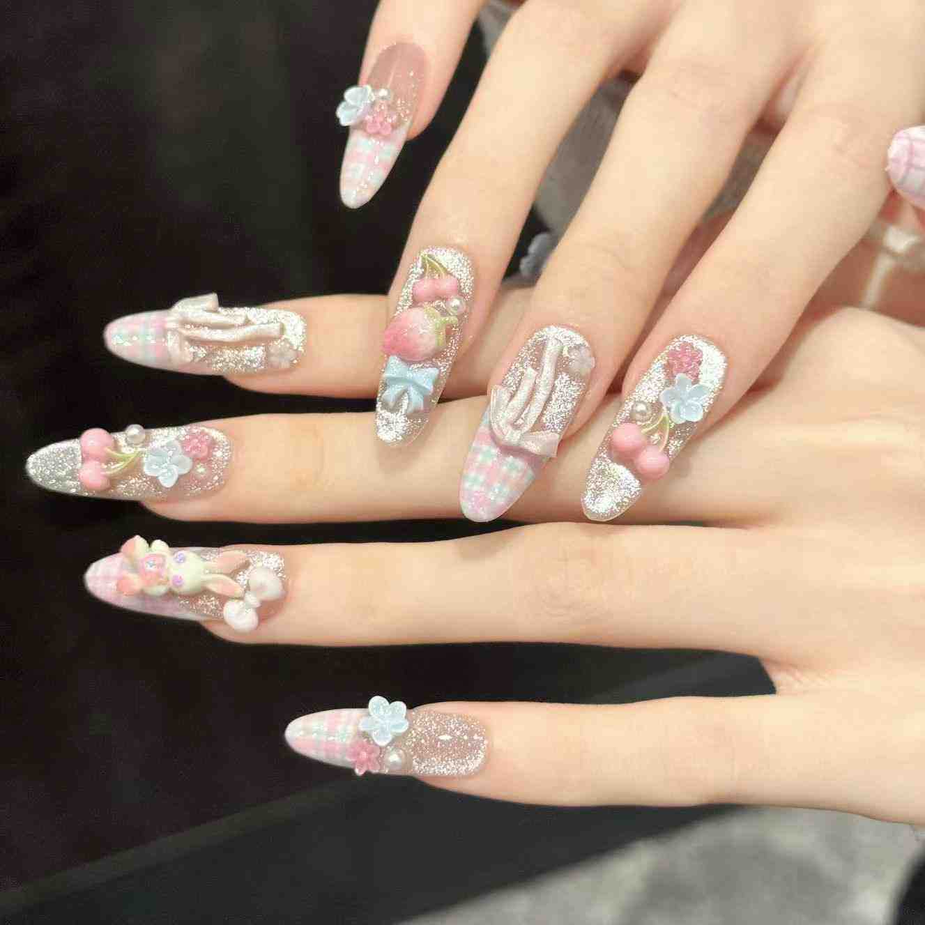 10PCS Kuku Palsu Oval Buatan T - Pressed Flower Art ulasan dan harga