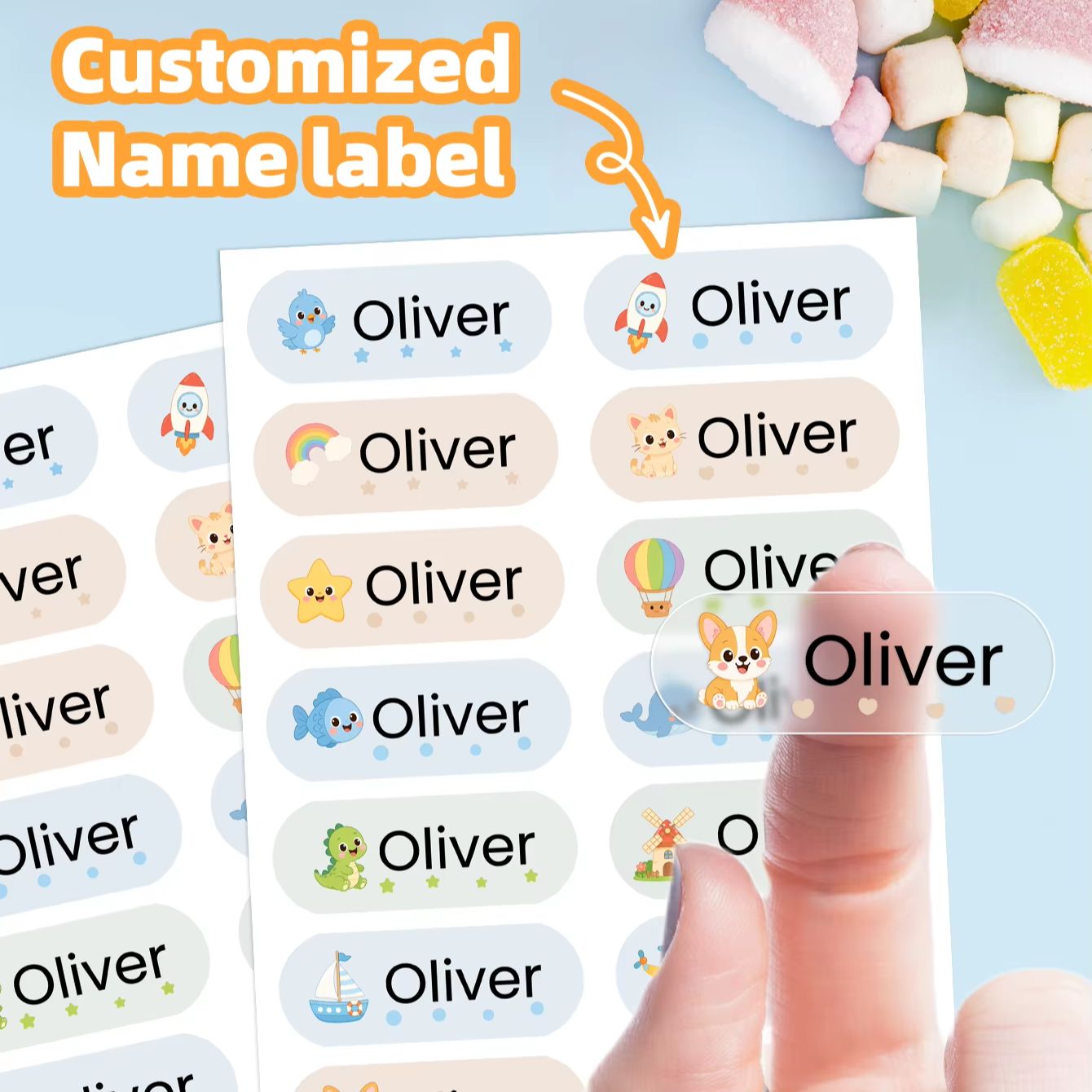 1-400PCS Stiker Nama Kartun Ku - Personalised Candle Label ulasan dan harga